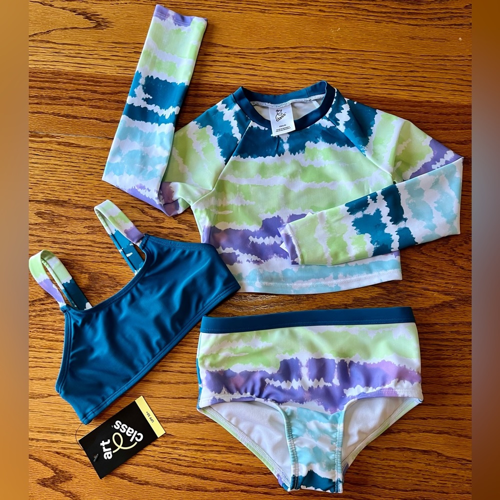 Art Class 3-Piece Swimsuit Set, 2-Pc Suit & Shirt Blue Multi XS, L, XL